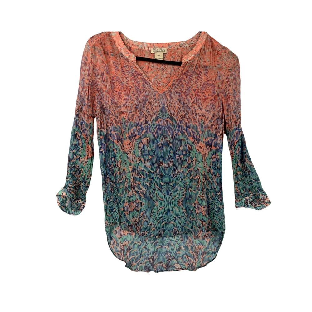 Lucky Brand Sheer Peacock Print Blouse | Boho Sheer Tunic Top | XS - Picture 3 of 7